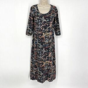 Peruvian Connection NEW Painted Vine Dress Sz M Multi 3/4 Sleeve Midi Scoop Neck